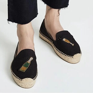 SOLUDOS ESPADRILLE 8 Cheers Champagne Bottle Glass Flats Shoes Slip On Fun Party